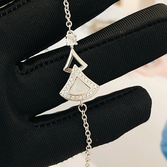 Bvlgari Silver Fan Motif Crystal Accent Bracelet